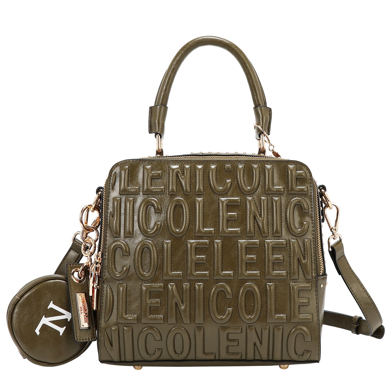 BOLSO DE MANO CUADRADO CON LOGOTIPO EN RELIEVE (OLIVA)